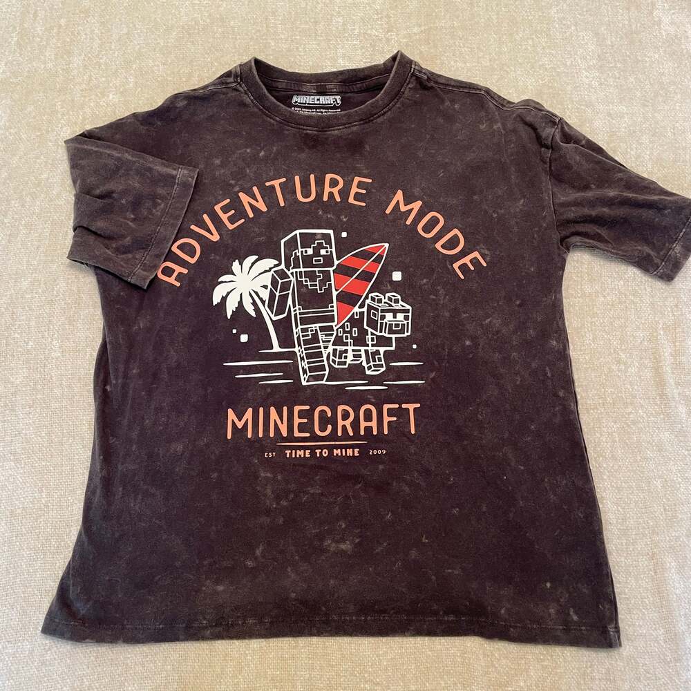 Youth Cotton Minecraft Adventure Mode Time to Mine 2009 Surf Graphic Tee SzL